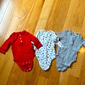 Lot of 3 Carter's Baby Girl's Henley Style Long Sleeve Onesies Size 3 Months